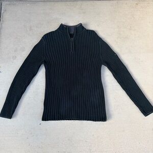 DKNY Ribbed Zip-Up Sweater in Gray and Green